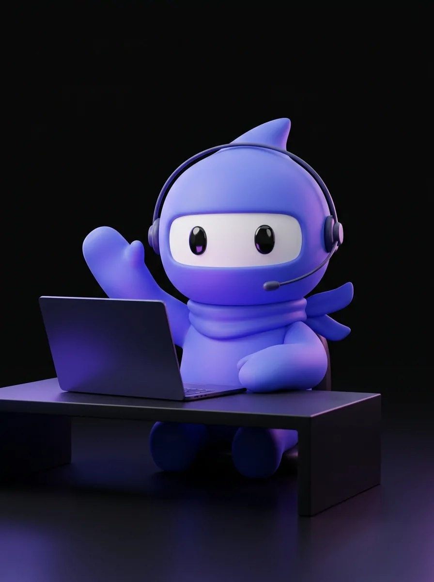 DistriMesh ninja mascot with a headset, ready for a call