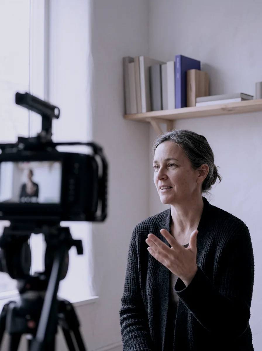Educator speaking to a camera while recording a lesson